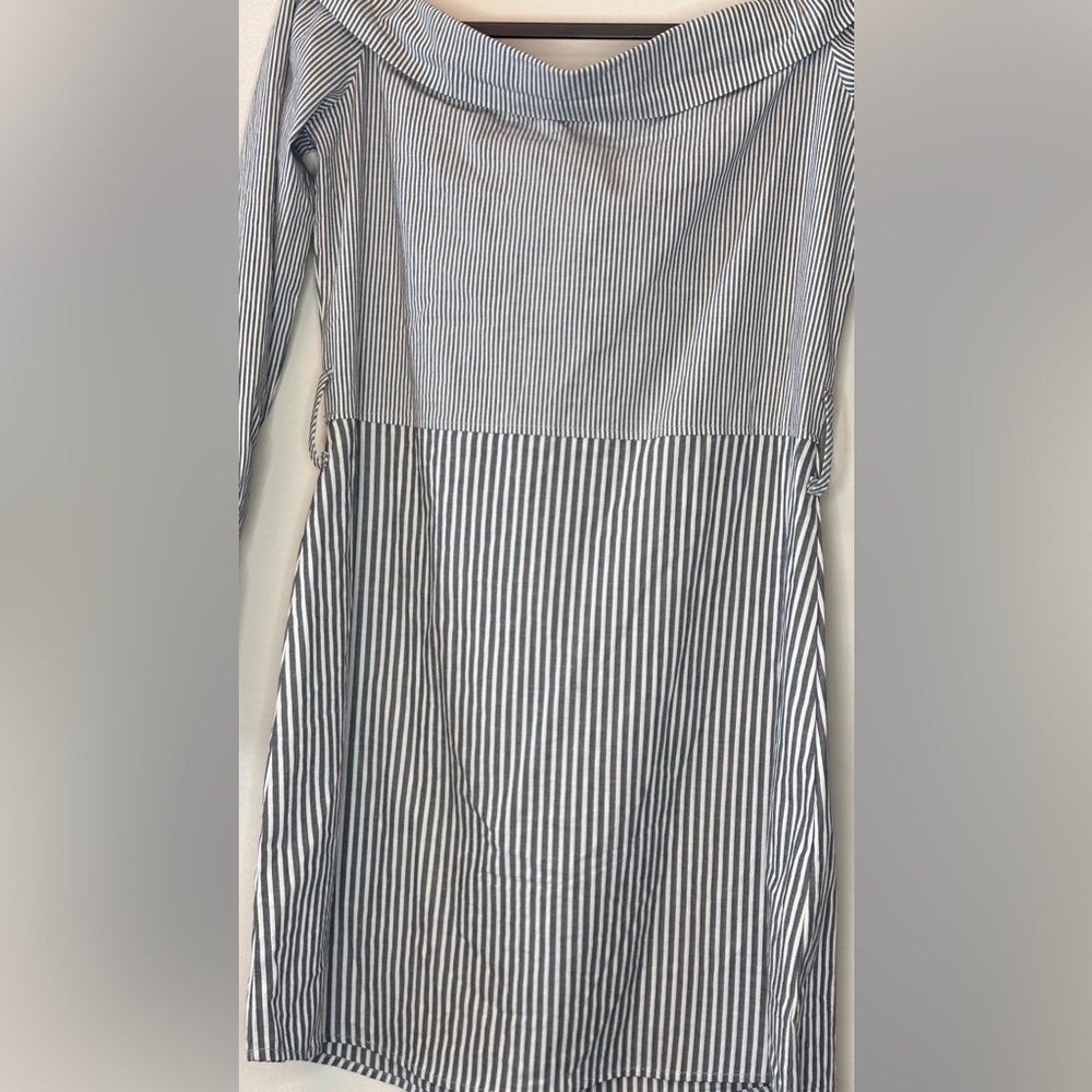 Socialite Blue and White Cotton Striped Off the Shoulder Blouse, Size Small - Picture 6 of 8